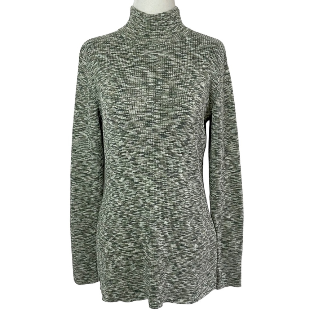 New Market & Spruce Spacedye Rib Knit Mock Neck Sweater Rhea Green Size Small